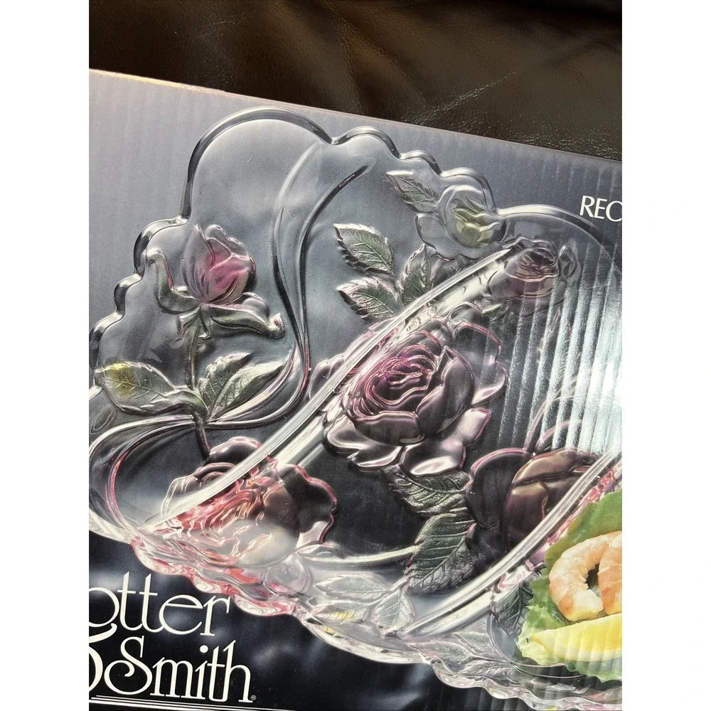 Potter & Smith Serving Dish Rectangular Section Floral,‎ Glass 9X 13